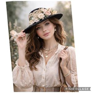 NEW ROMANTIC VINTAGE INSPIRED EMBELLISHED LACE WOOL HAT HENRI BOLLMAN DOESKIN